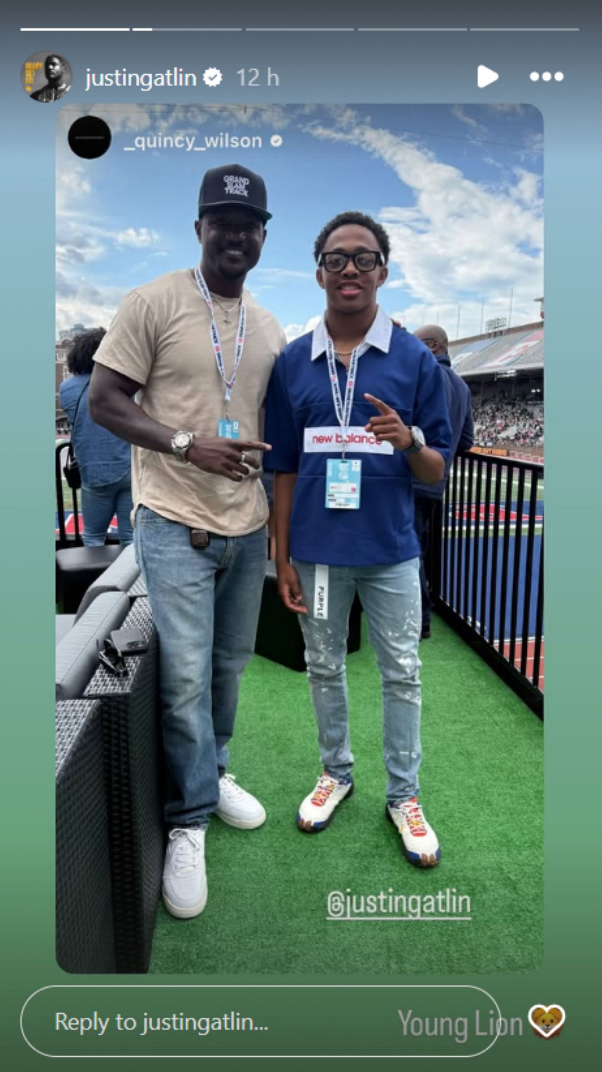Justin Gatlin makes feelings known about Quincy Wilson; Instagram - @justingatlin